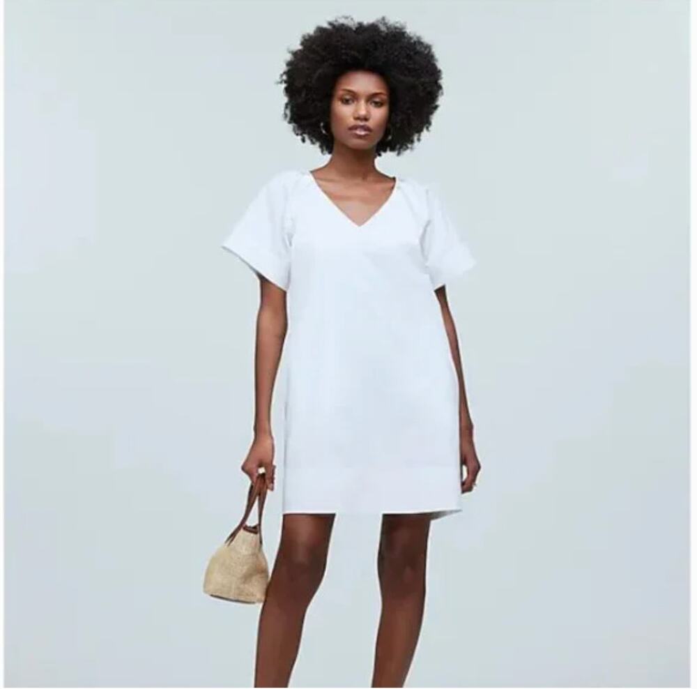 Madewell V-Neck Shirt Dress XS White NWT NP093 Travel Resort Bridal Shower Beach
